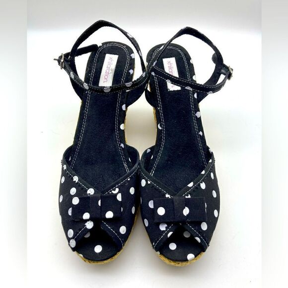 Xhilaration Polka Dot Wedge Sandals Black/White Color Size 7 - Picture 1 of 9